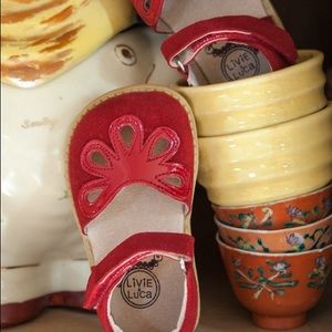 Livie & Luca red suede Petals, size 4